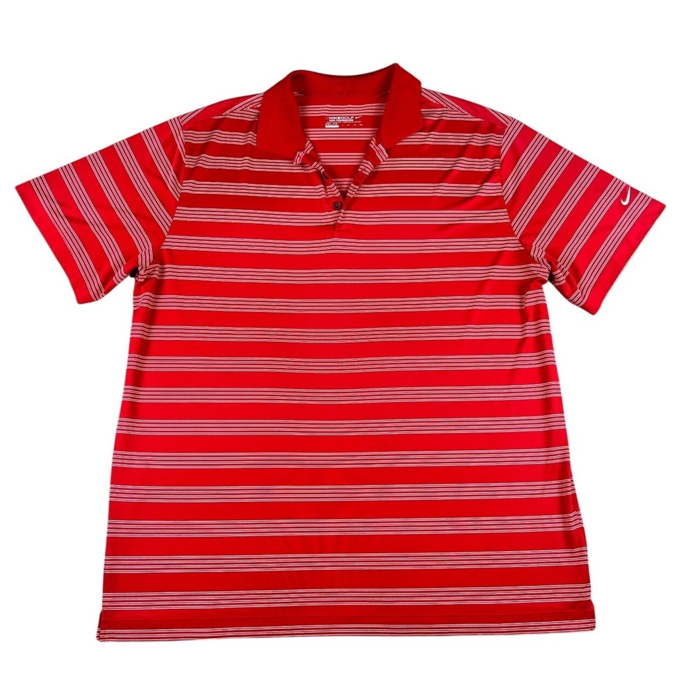 Nike Golf Tour Performance Mens XXL Red Striped Dri-FIT Polo Shirt Lightweight